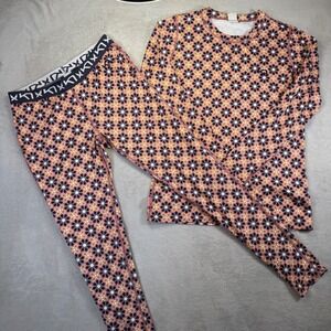 Kari Traa Womens Base Layer Set Long Sleeve Top Leggings Floral Pink Navy Large